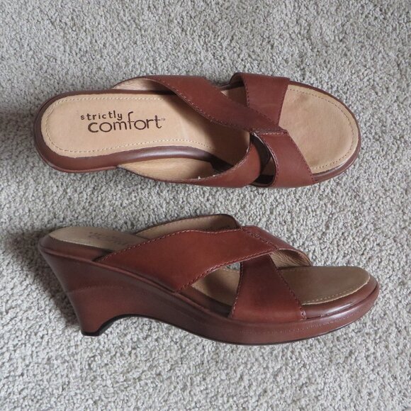 Strictly comfort womens slide sandals size 6 brown/cream leather # 026-6112 - Picture 1 of 11